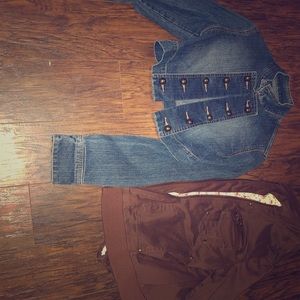 Crop jean jacket and brown jacket